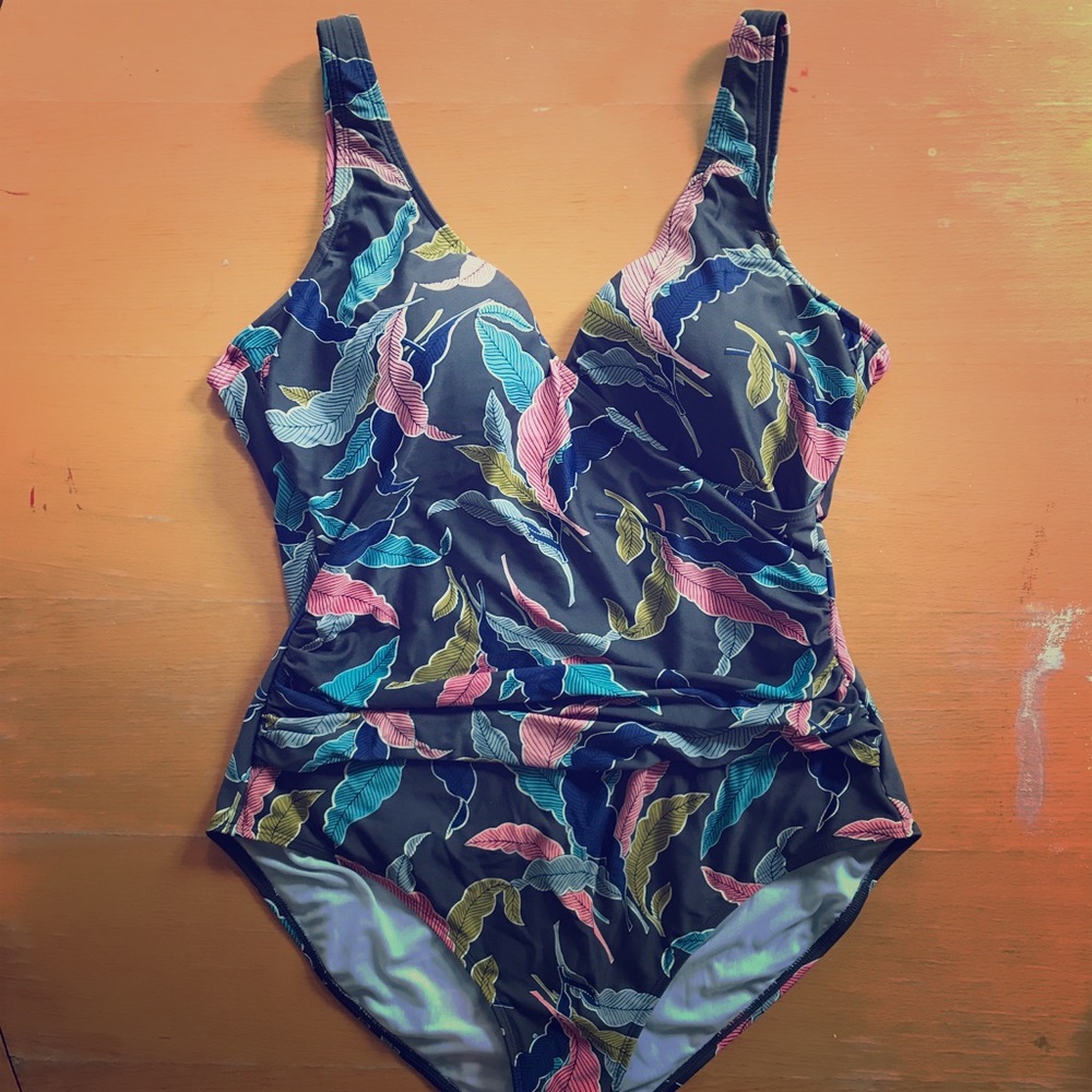 Boden patterned one-piece ruched swimsuit
